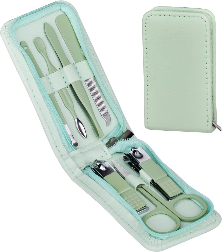7 Pcs Manicure Set Stainless Steel Nail Clippers Nail Care Tools, Beauty Tools Set With Professional Eyebrow Scissors Tweezers, Portable Travel Grooming Kit With Zipper Leather Case for Men and Women