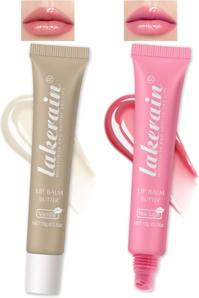 Lip Butter Balm Vanilla Pink Lip Gloss, Shea Butter Tinted Lip Balm, Lip Glowy Balm Hydrating Lip Mask, Natural Plumping Butter Lip Gloss for Dry Cracked Lips, Glossy Non-sticky Lip Care Moisturizer